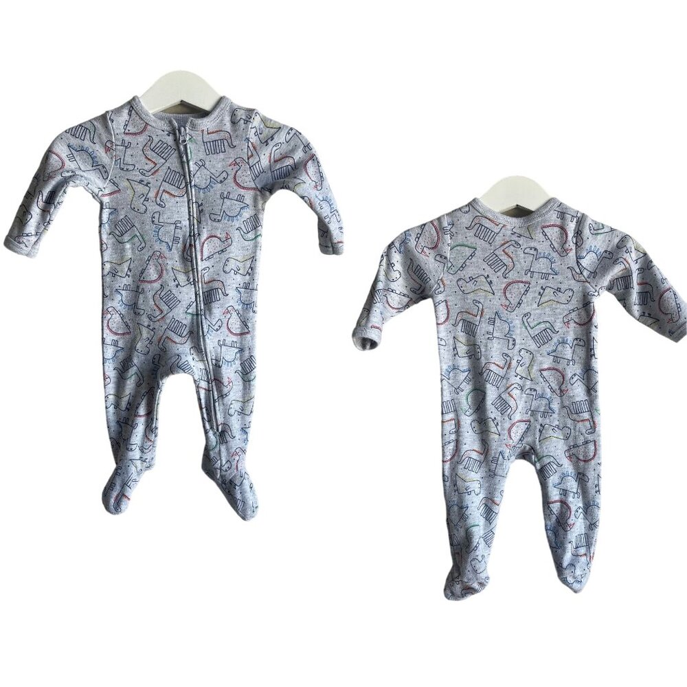 Emporio Baby 3-6M Gray Dinosaur Full Zip Footie Pajamas Comfort Cozy Sleeper